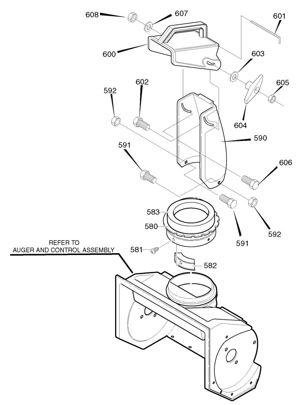 Discharge Chute Diagram and Parts List for 6210540X83NA 2007 Briggs and Stratton Snow Blower
